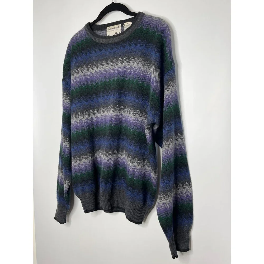 Vintage Florence Tricot Made in Italy Purple Black Wool‎ Blend Chevron Sweater M